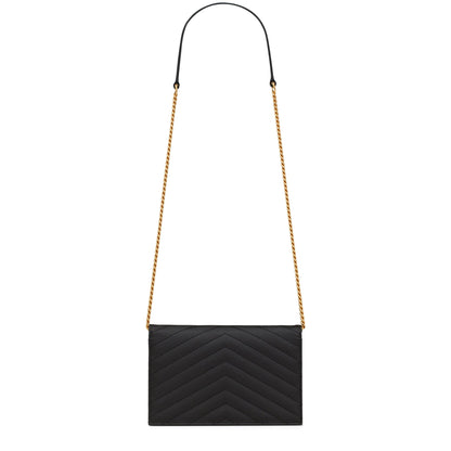 Saint Laurent Cassandre Matelasse Black Envelope Chain Wallet
