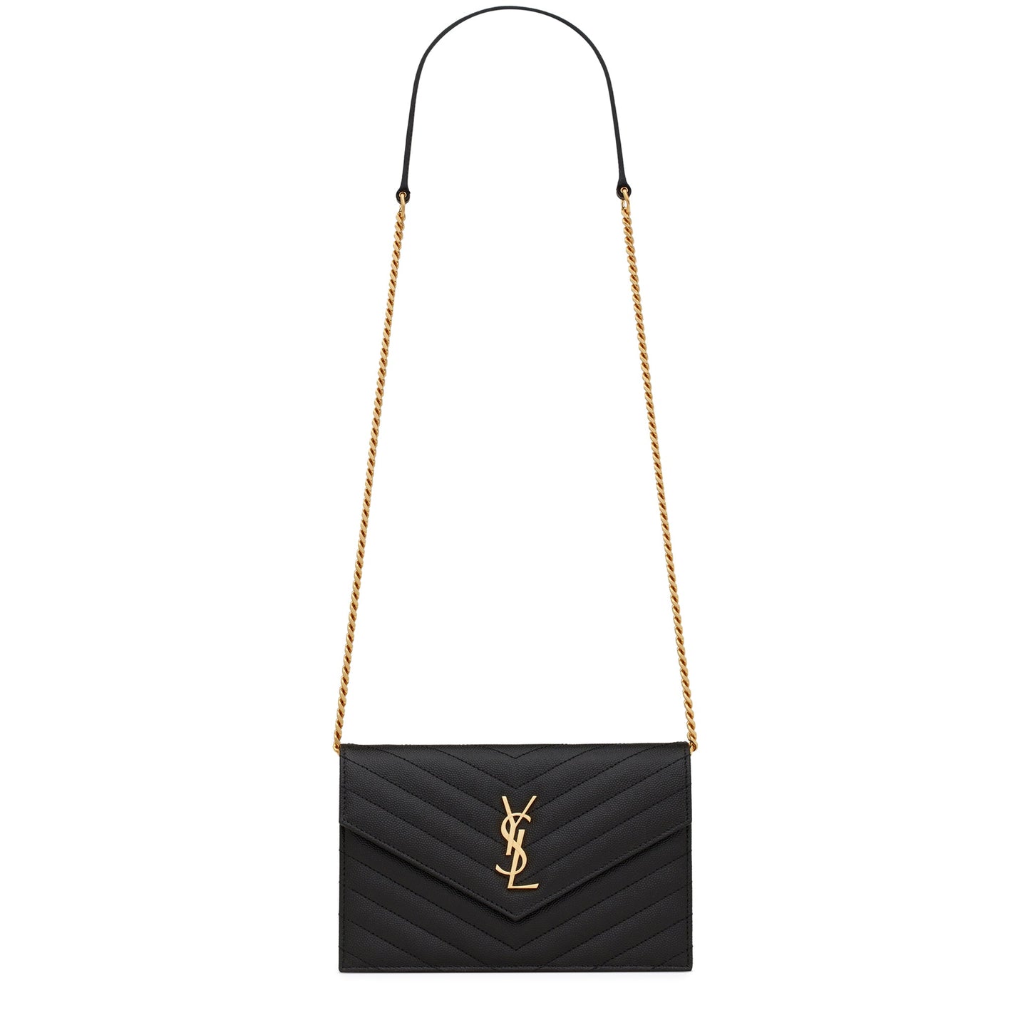 Saint Laurent Cassandre Matelasse Black Envelope Chain Wallet