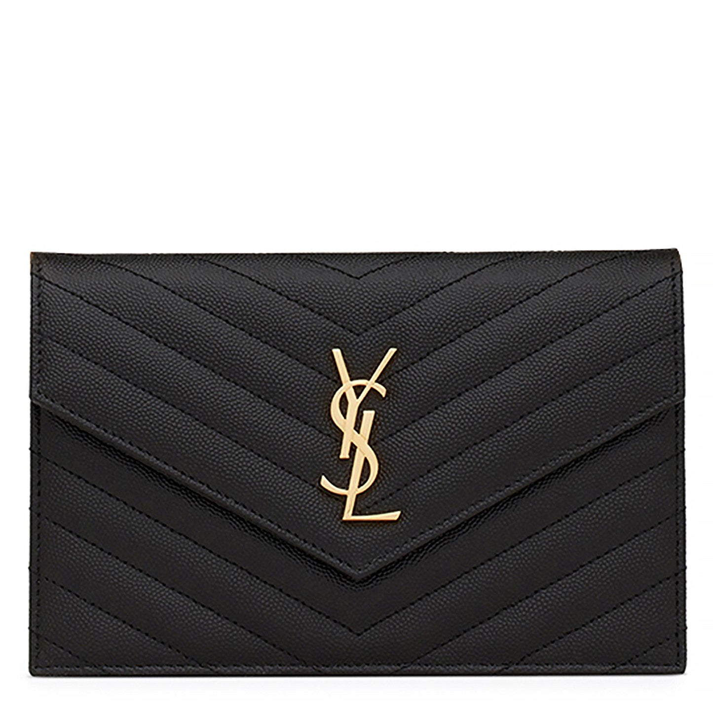 Saint Laurent Cassandre Matelasse Black Envelope Chain Wallet