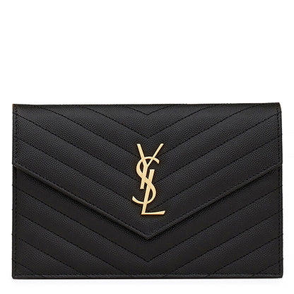 Saint Laurent Cassandre Matelasse Black Envelope Chain Wallet