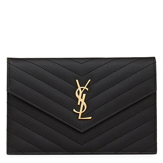 Saint Laurent Cassandre Matelasse Black Envelope Chain Wallet