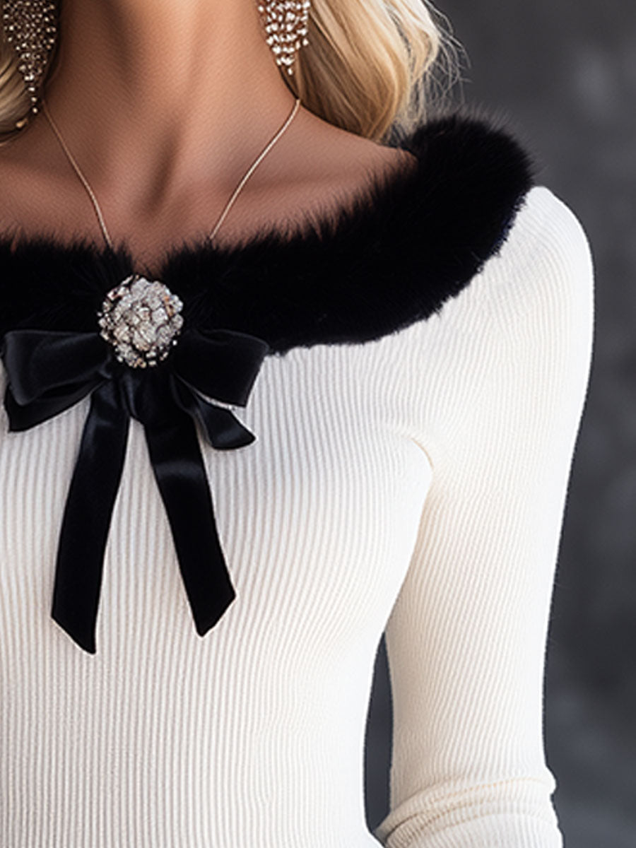 Stylish And Exquisite Faux Wool White Knit Shirt