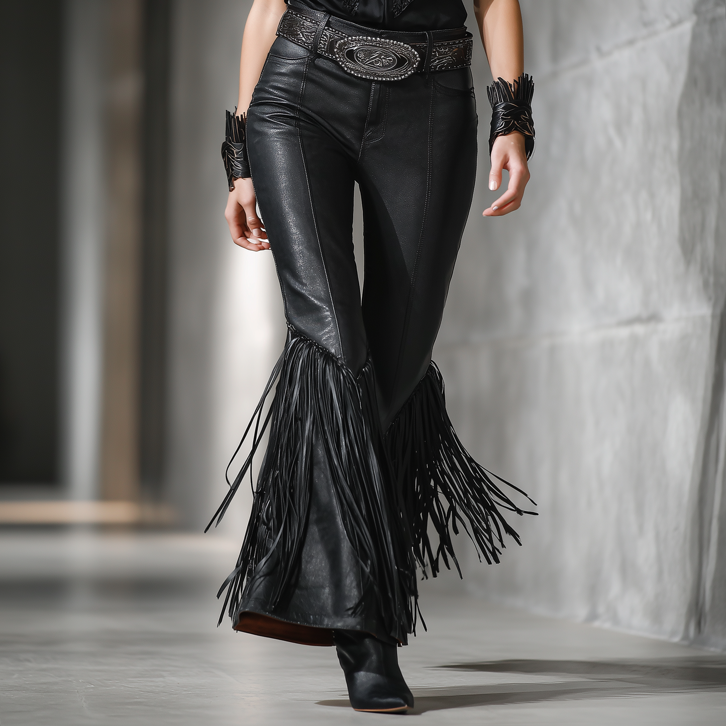 Western Black Faux Leather Flared Pants