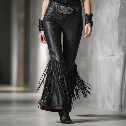 Western Black Faux Leather Flared Pants
