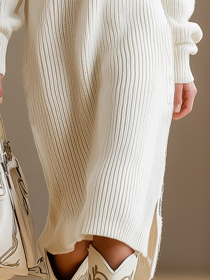 White Knitted With Zipper Design And American Flag Pattern On The Chest  Midi Dress