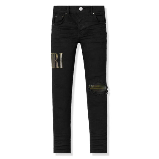 Amiri Kids Camo Applique Black Denim Jeans