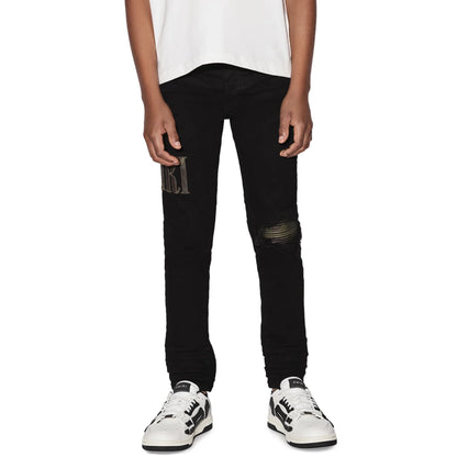 Amiri Kids Camo Applique Black Denim Jeans