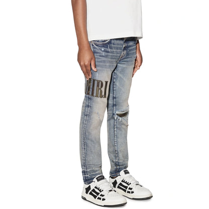 Amiri Kids Camo Applique Clay Indigo Denim Jeans
