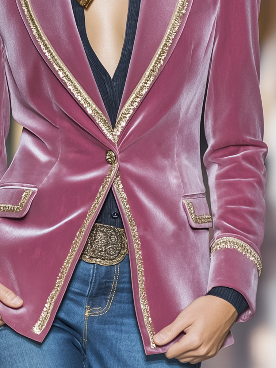 Western Pink Velvet  With Gold Webbing