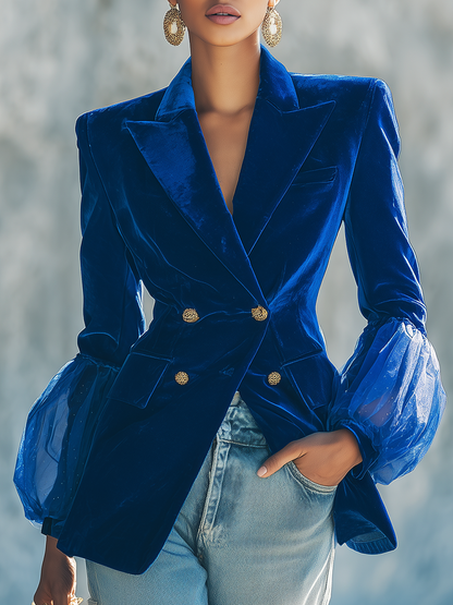 Urban Elegance Double-Breasted Velvet Blazer