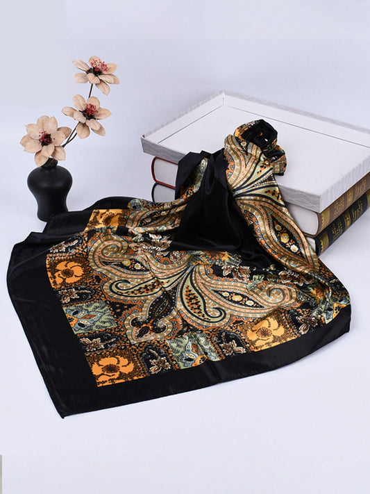 Vintage Bohemian Paisley Print Satin Square Scarf