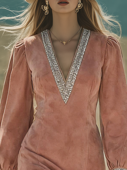 Western-style Retro Bohemian Fringed Faux Suede Dress