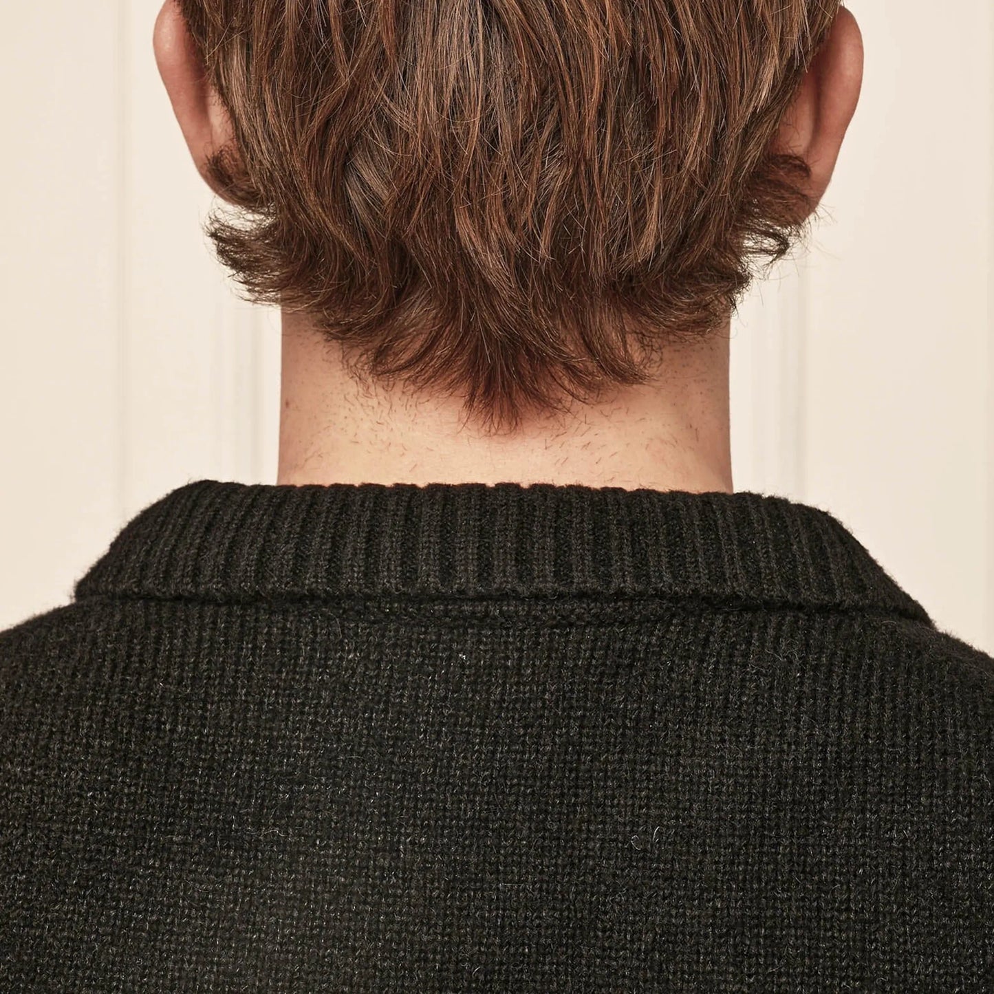 Belier Mohair Knit Open Collar Black Sweatshirt