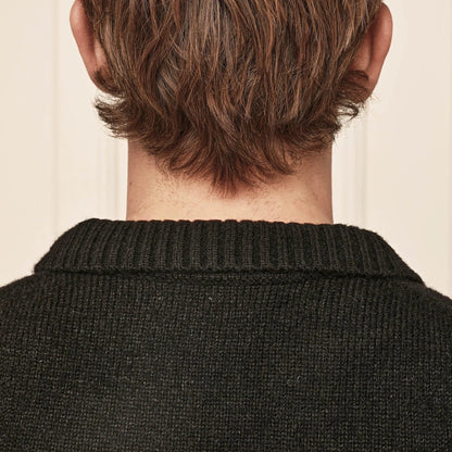 Belier Mohair Knit Open Collar Black Sweatshirt