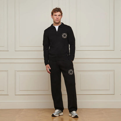 Belier Mohair Knit Open Collar Black Sweatshirt