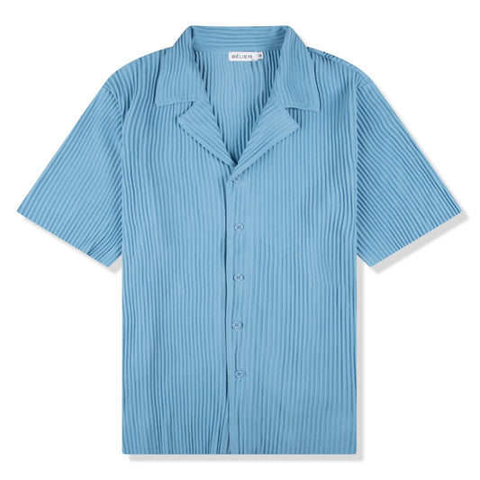 Belier Pleated Short Sleeve Light Blue Resort Shirt