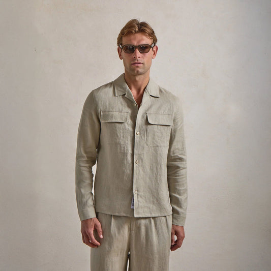 Belier Premium Oatmeal Linen Pocket Shirt