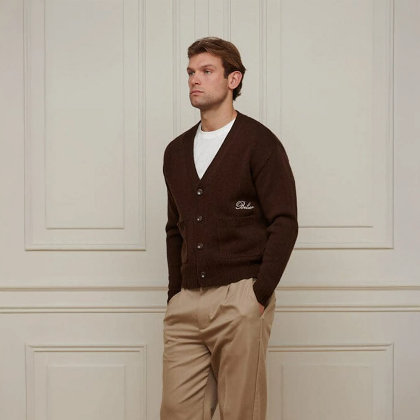 Belier Relaxed Fit Knitted Brown Cardigan