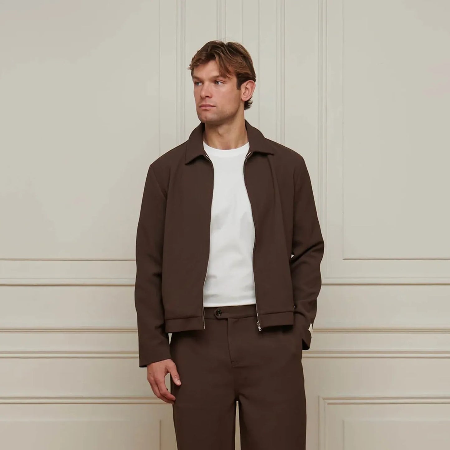 Belier Textured Smart Brown Zip-Up Jacket