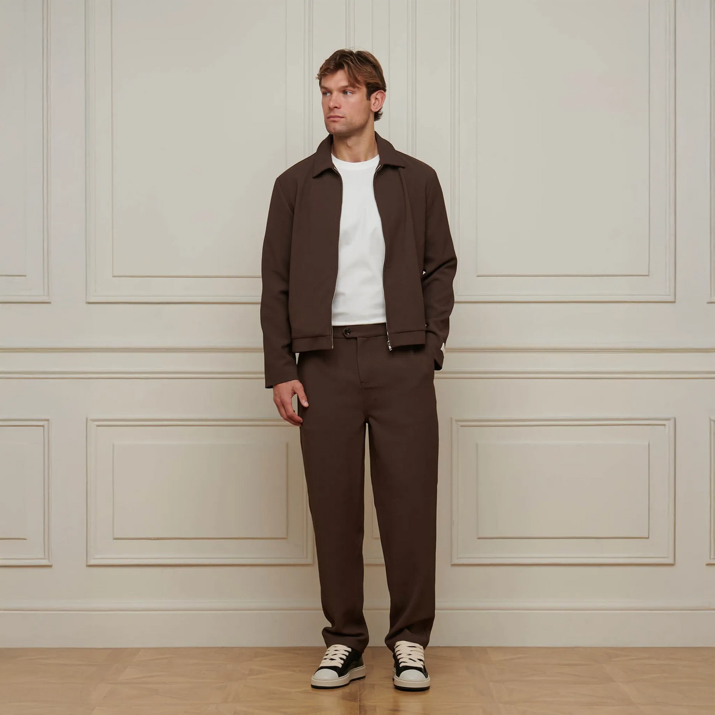 Belier Textured Smart Brown Zip-Up Jacket