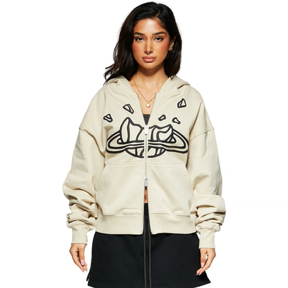Broken Planet Outer Space Bone White Zip-Up Hoodie