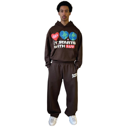 Broken Planet It Starts With Luv Mocha Brown Hoodie