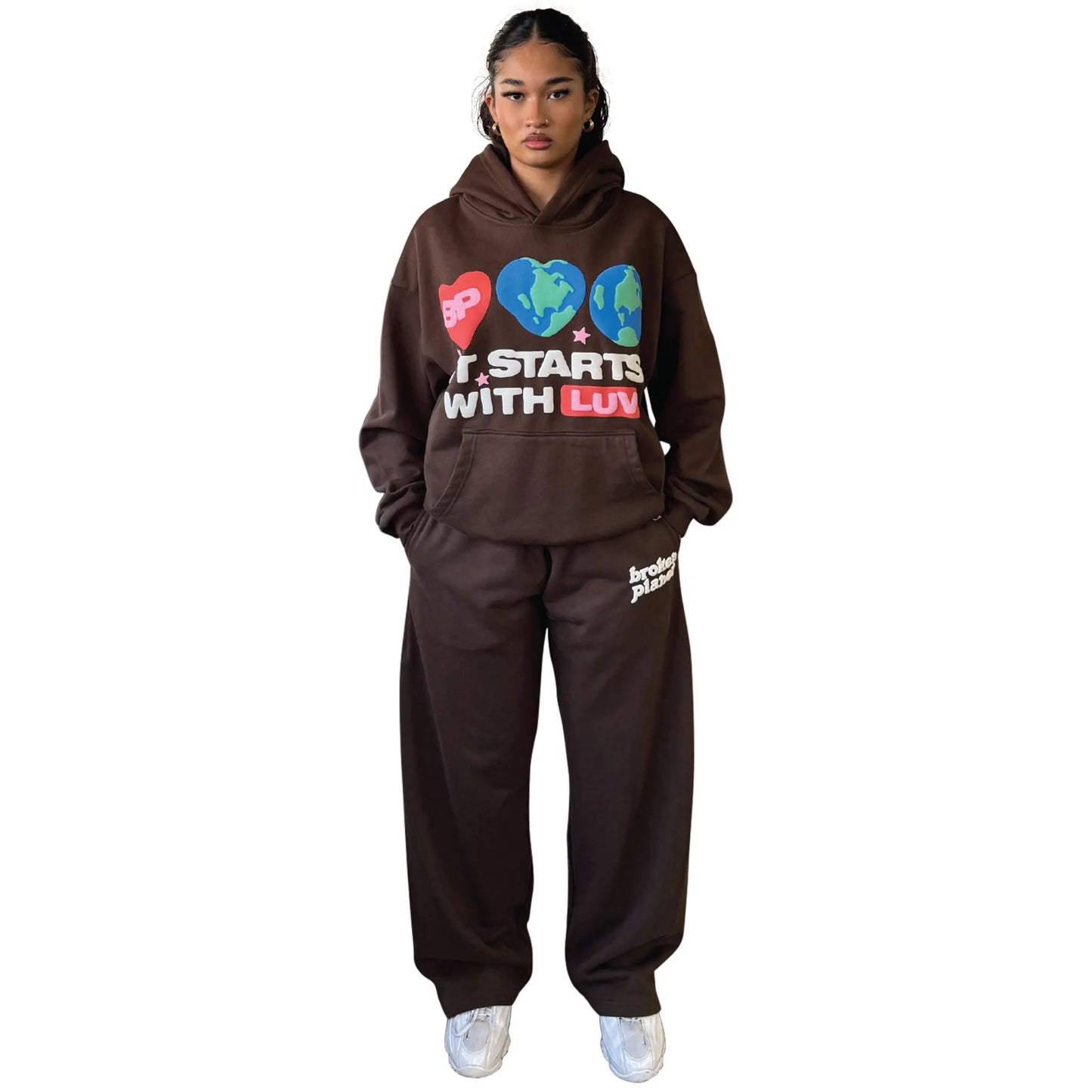 Broken Planet It Starts With Luv Mocha Brown Hoodie