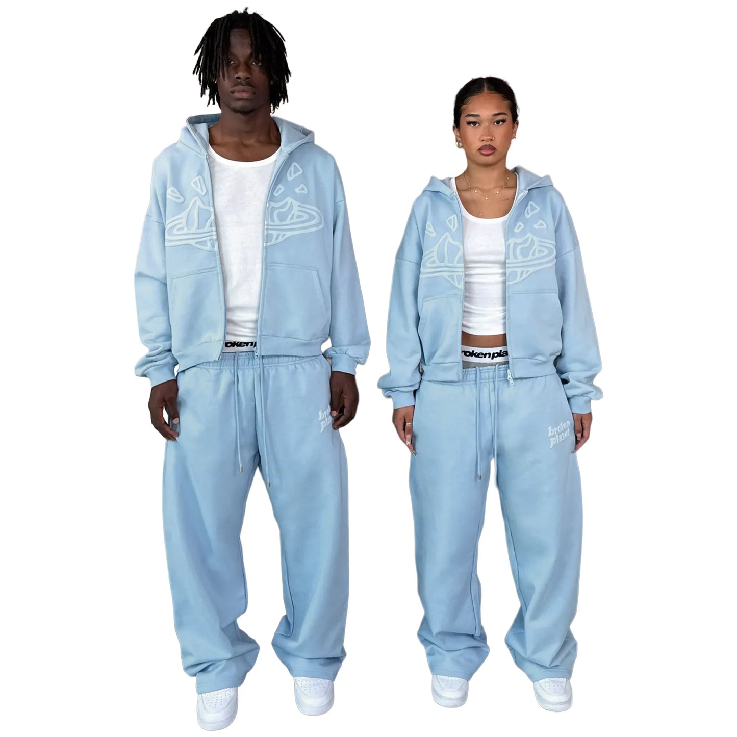 Broken Planet Sky Blue Zip-Up Hoodie