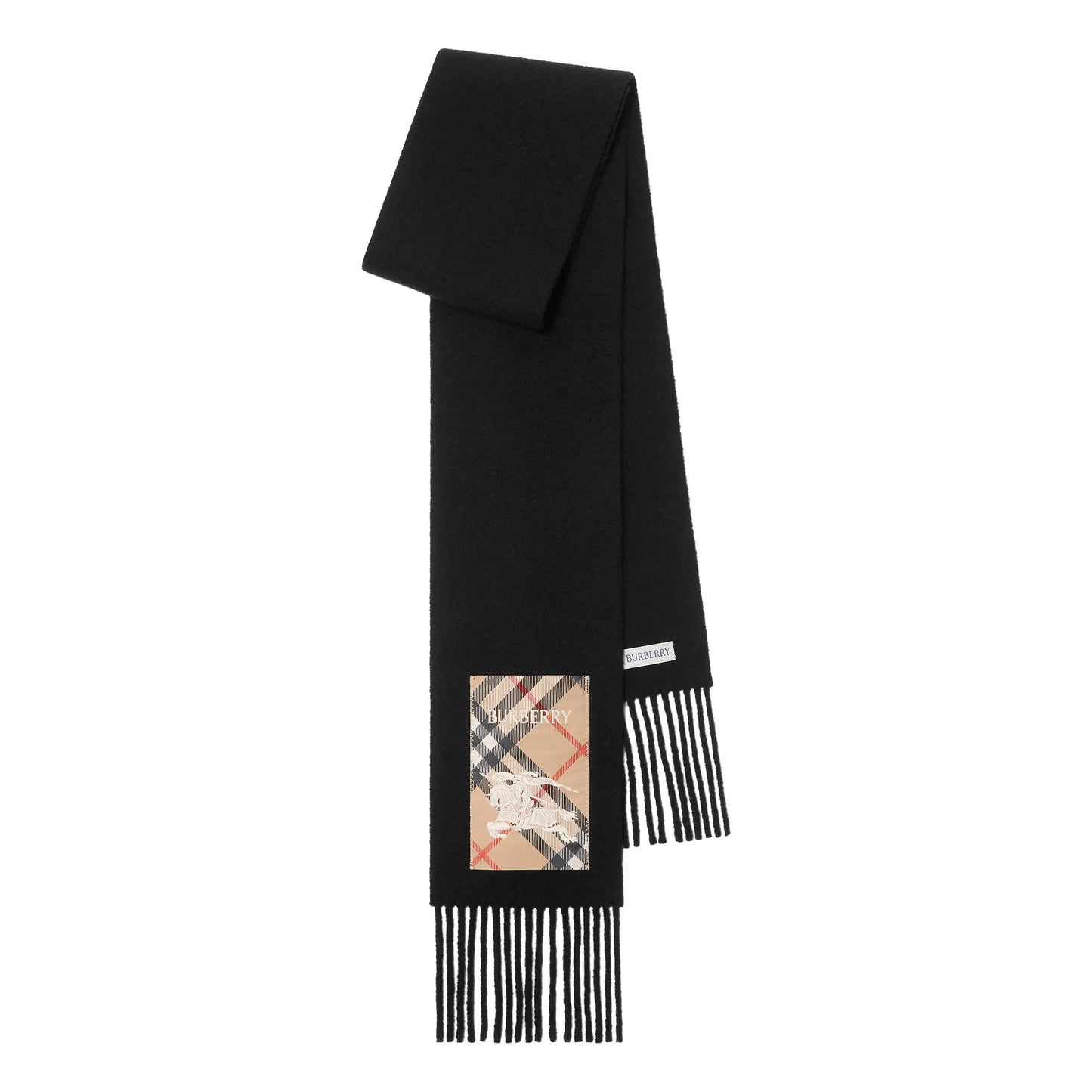 Burberry Check Label Cashmere Black Sand Beige Scarf