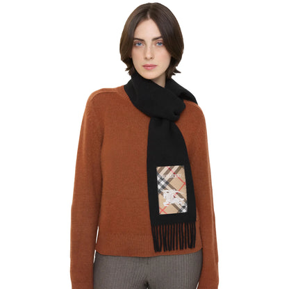 Burberry Check Label Cashmere Black Sand Beige Scarf