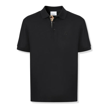 Burberry Eddie Logo Pique Cotton Black Polo Shirt
