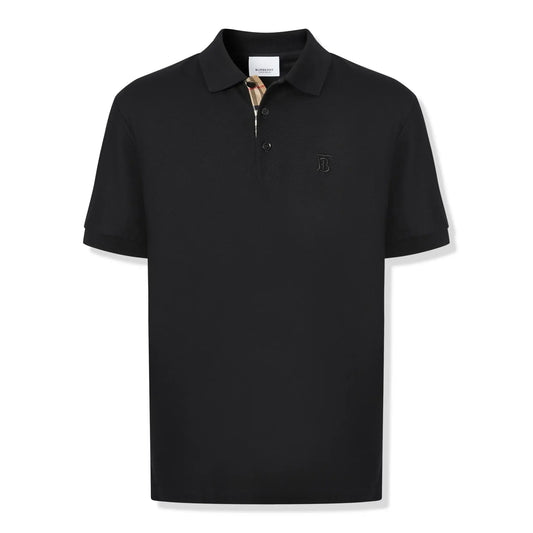 Burberry Eddie Logo Pique Cotton Black Polo Shirt