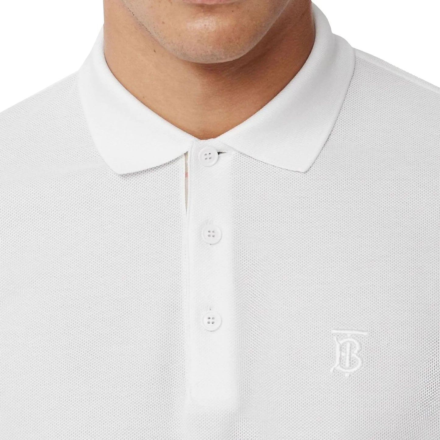 Burberry Eddie Logo Pique Cotton White Polo Shirt