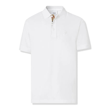 Burberry Eddie Logo Pique Cotton White Polo Shirt