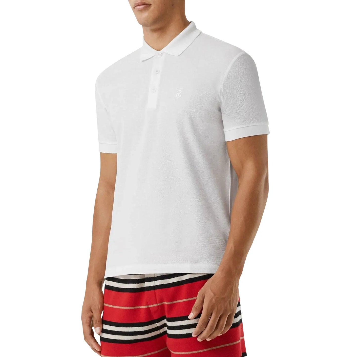 Burberry Eddie Logo Pique Cotton White Polo Shirt