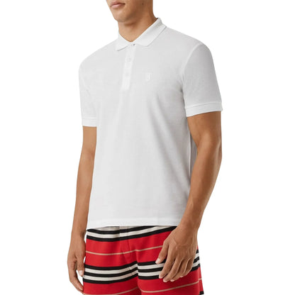 Burberry Eddie Logo Pique Cotton White Polo Shirt
