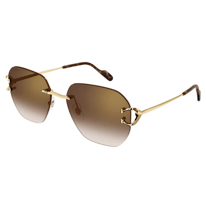 Cartier Eyewear CT0394S-002 C Decor Gold Brown Rimless Sunglasses