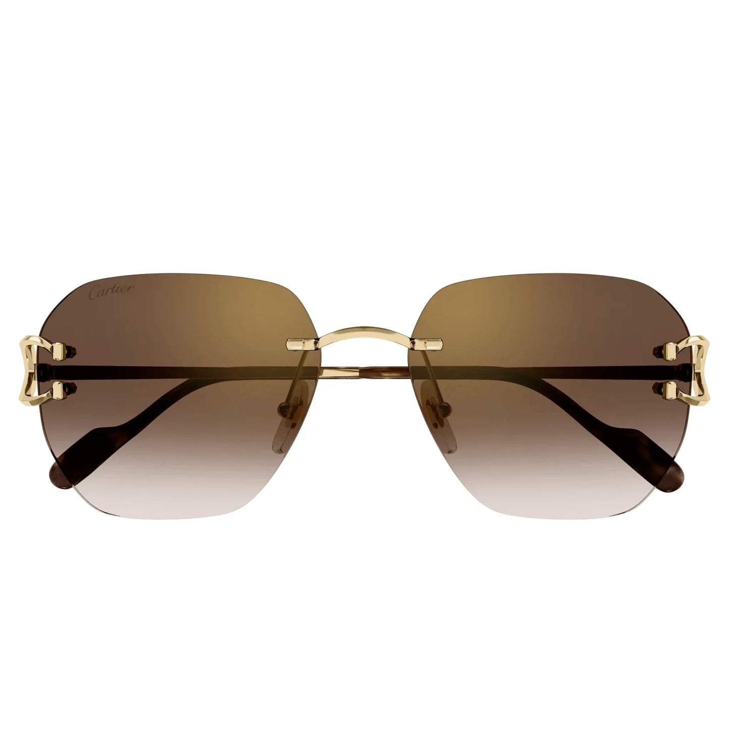 Cartier Eyewear CT0394S-002 C Decor Gold Brown Rimless Sunglasses