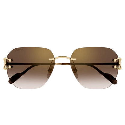 Cartier Eyewear CT0394S-002 C Decor Gold Brown Rimless Sunglasses