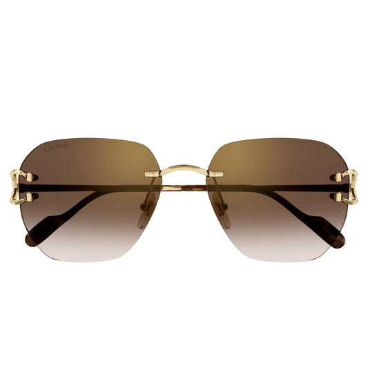 Cartier Eyewear CT0394S-002 C Decor Gold Brown Rimless Sunglasses
