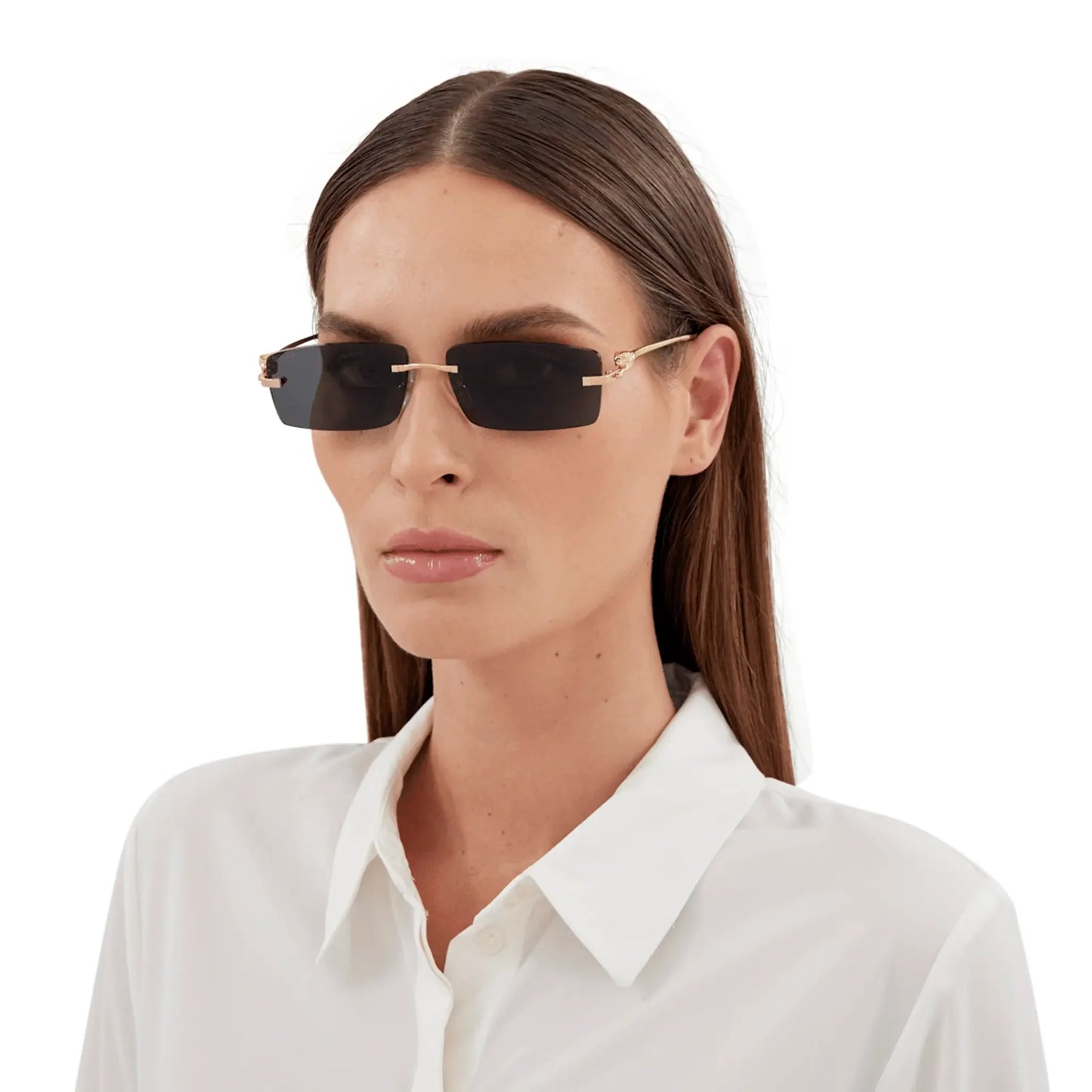 Cartier Eyewear CT0430S-001 Panthere De Cartier Gold Grey Rimless Sunglasses