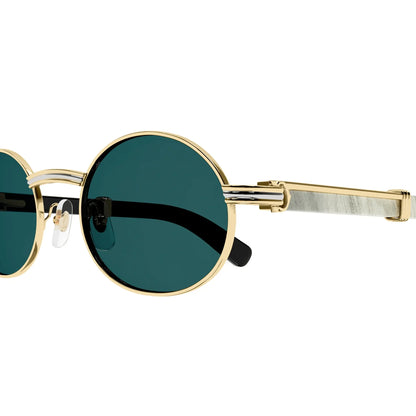 Cartier Eyewear CT0464S-003 White Gold Green Sunglasses