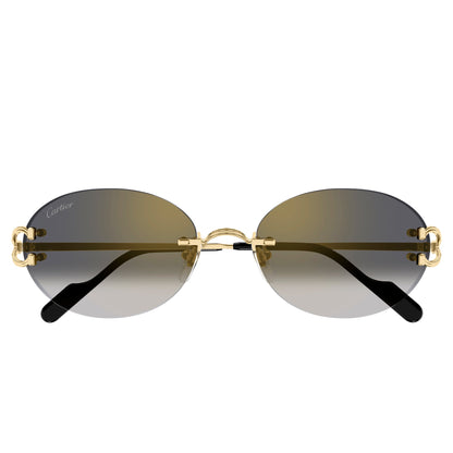 Cartier Eyewear CT0551S-001 Oval C Decor Gold Grey Rimless Sunglasses