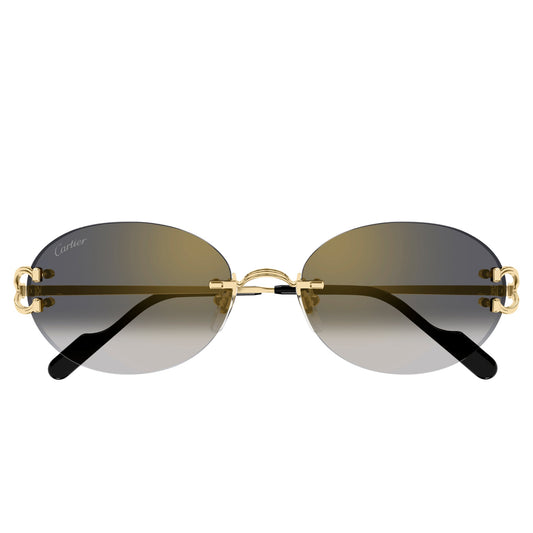 Cartier Eyewear CT0551S-001 Oval C Decor Gold Grey Rimless Sunglasses