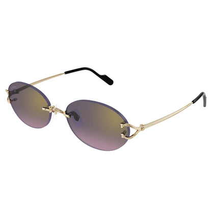 Cartier Eyewear CT0551S-004 Oval C Decor Gold Grey Rimless Sunglasses