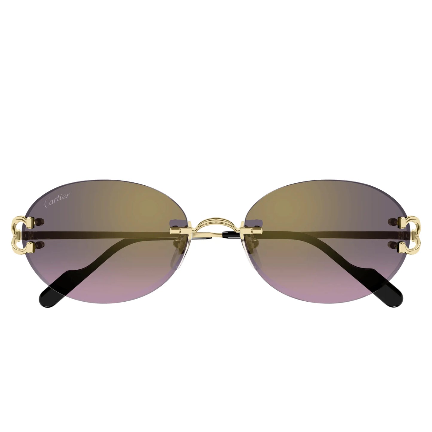 Cartier Eyewear CT0551S-004 Oval C Decor Gold Grey Rimless Sunglasses