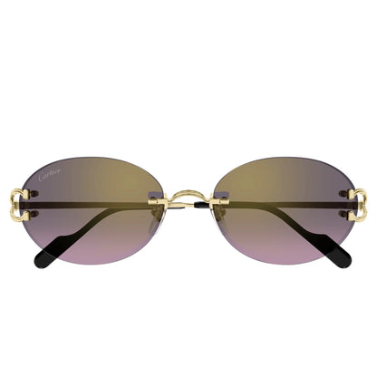 Cartier Eyewear CT0551S-004 Oval C Decor Gold Grey Rimless Sunglasses