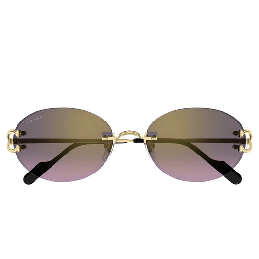 Cartier Eyewear CT0551S-004 Oval C Decor Gold Grey Rimless Sunglasses