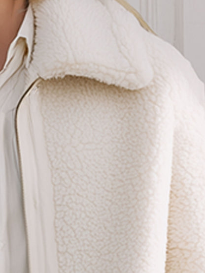 Casual And Fashionable White Polar Fleece Cropped Jacket