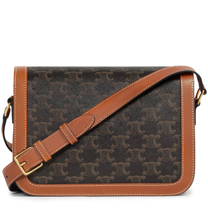 Celine Classique Triomphe Canvas and Calfskin Tan Shoulder Bag